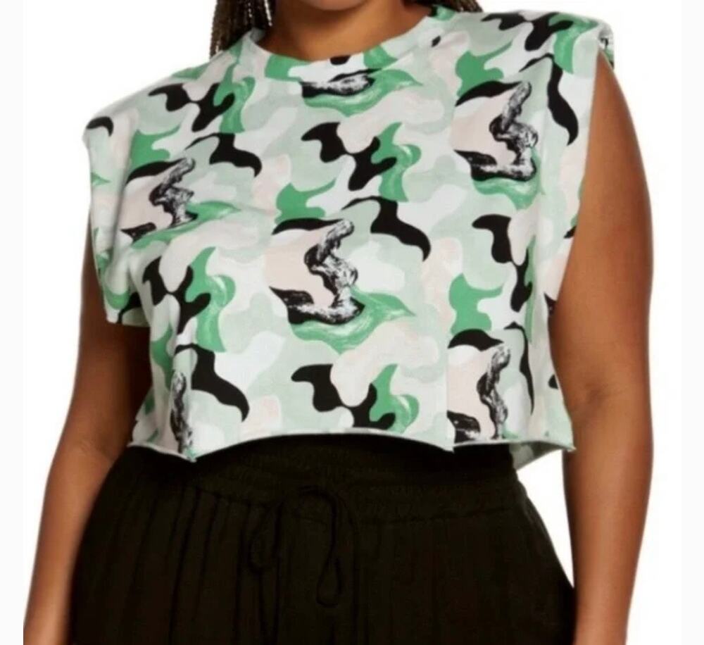 Nordstrom Open Edit Green Pink Black Astract Camo Muscle Tank Top Size XS